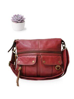 Fossil Morgan Traveler Crossbody Handbag Red Pebbled Leather Shoulder Bag